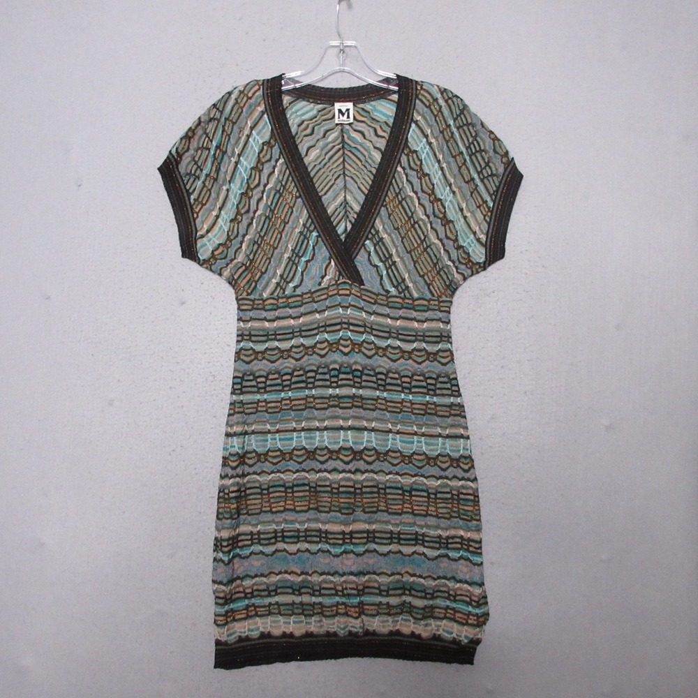 Vintage Missoni Dress Chevron Stripe Knit Y2K 90s Lined Short Sleeve Stretch